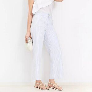 LOFT Palmer Wide Leg Crop Pants in Textured Blue White Stripe Size 10